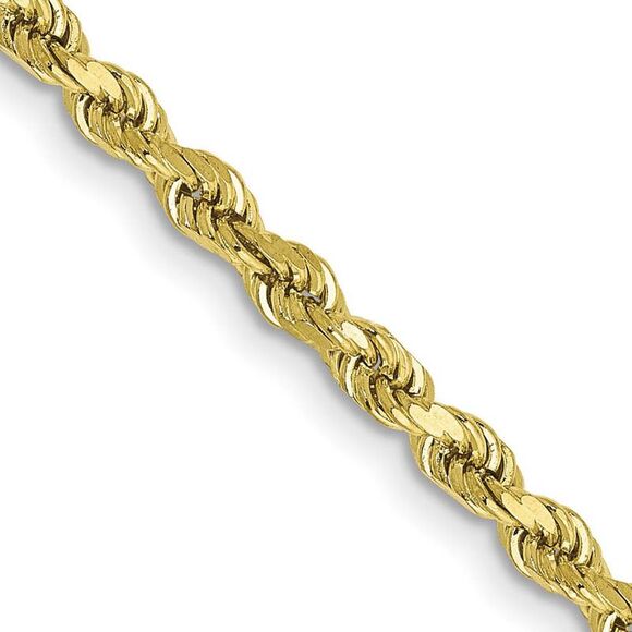 3mm 10K Yellow Gold Hollow Diamond Cut Rope Chain Necklace 16 Inch